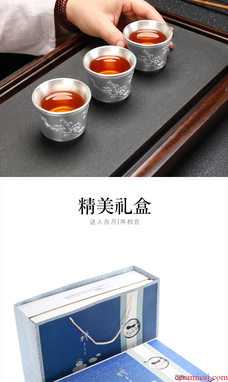 Recreational product coppering.as silver 999 silver ceramic tea set manually kung fu tea teapot teacup 6 people of a complete set of gift box