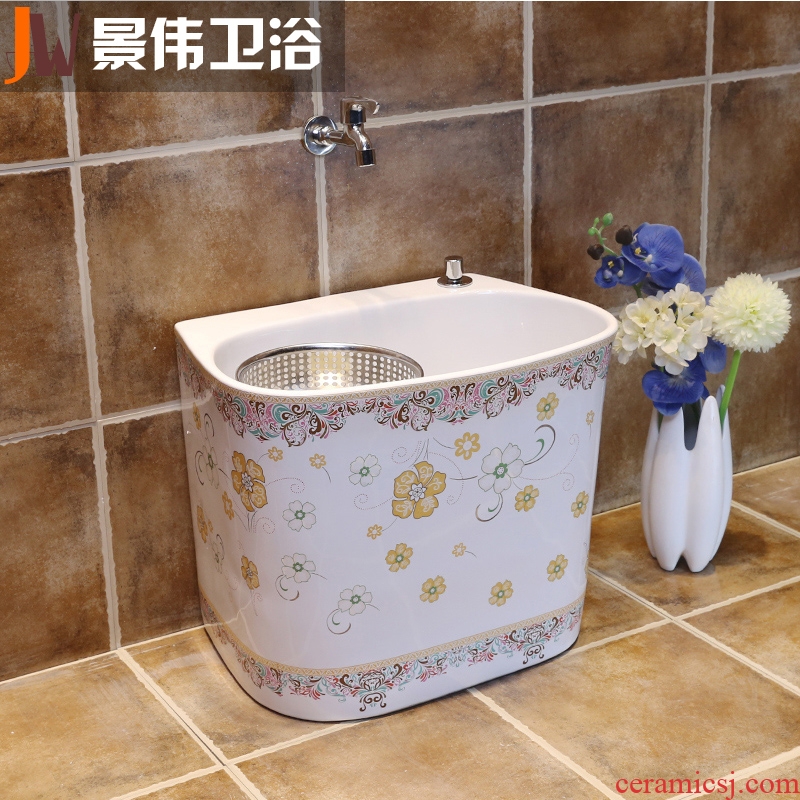 JingWei purple lotus flower art to wash the mop pool Europe type double drive ceramic mop pool balcony toilet mop pool