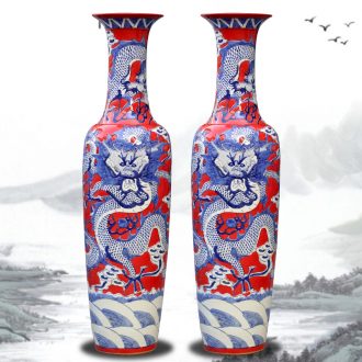 Jingdezhen ceramics new classical Chinese red dragon carving of large vase decoration large hotel porcelain furnishing articles