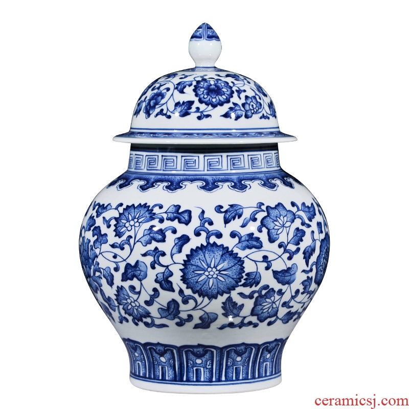 Jingdezhen ceramics barrel with cover grain storage jar jar caddy new Chinese style sitting room adornment is placed