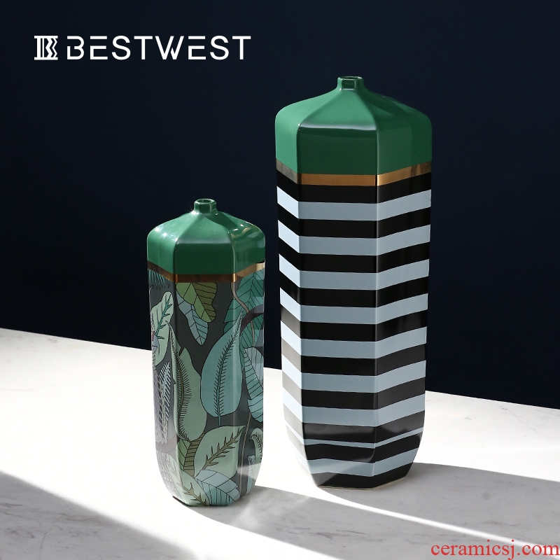 BEST WEST new Chinese creative ceramic vase decoration light luxury furnishing articles example room living room large porcelain