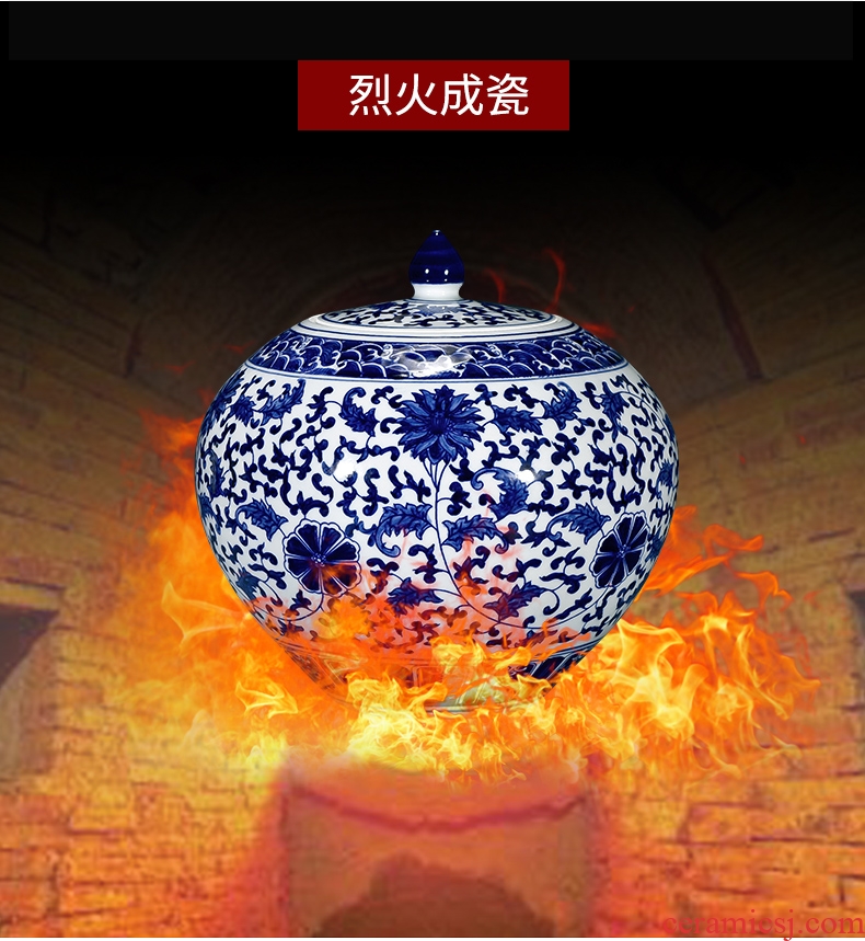 Archaize ceramic vase furnishing articles hand-sketching jingdezhen blue and white porcelain cover tank storage tank is Chinese style living room home decoration