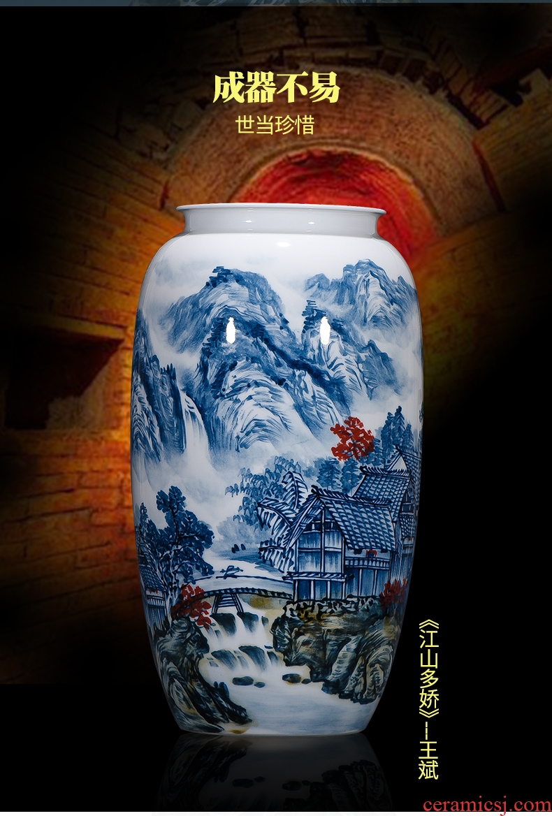 Master of jingdezhen hand-painted ceramics vase jiangshan jiao sitting room adornment study Chinese calligraphy and painting cylinder furnishing articles