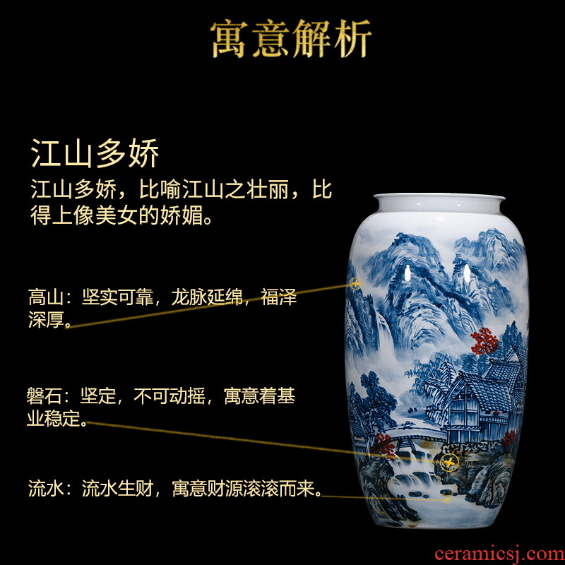 Master of jingdezhen hand-painted ceramics vase jiangshan jiao sitting room adornment study Chinese calligraphy and painting cylinder furnishing articles
