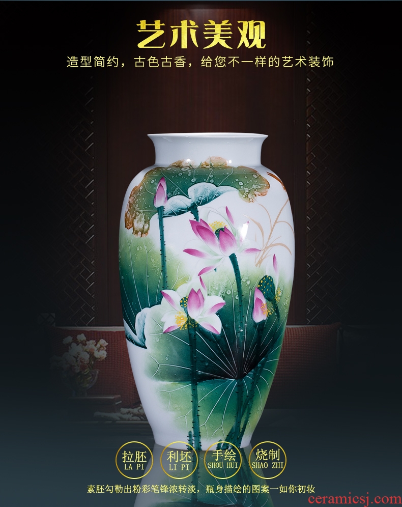 Jingdezhen famous master hand painted lotus ceramics vase furnishing articles new Chinese style decorates porch sitting room big furnishing articles