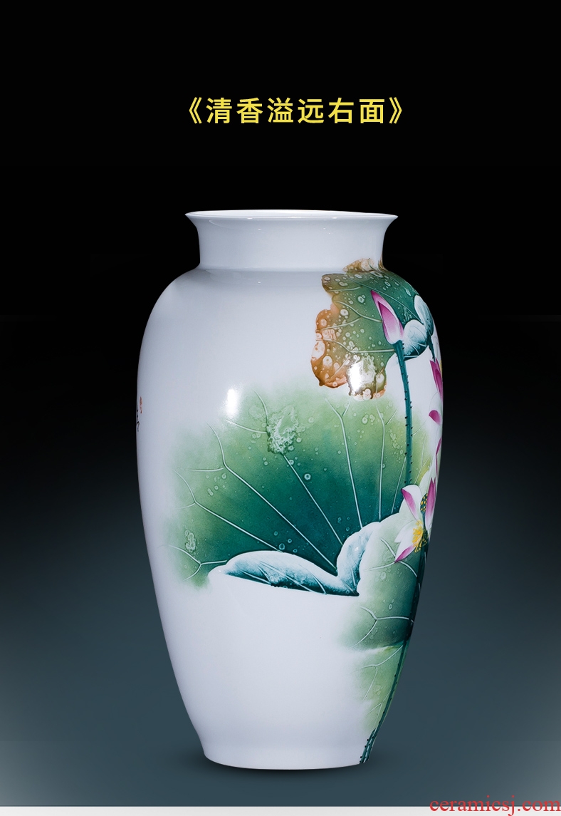Jingdezhen famous master hand painted lotus ceramics vase furnishing articles new Chinese style decorates porch sitting room big furnishing articles