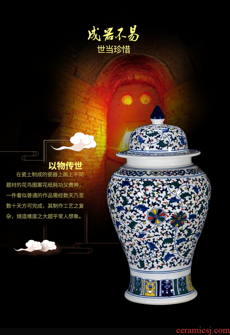 General antique porcelain jingdezhen ceramics vase colorful tank large sitting room porch decorate the Chinese style furnishing articles