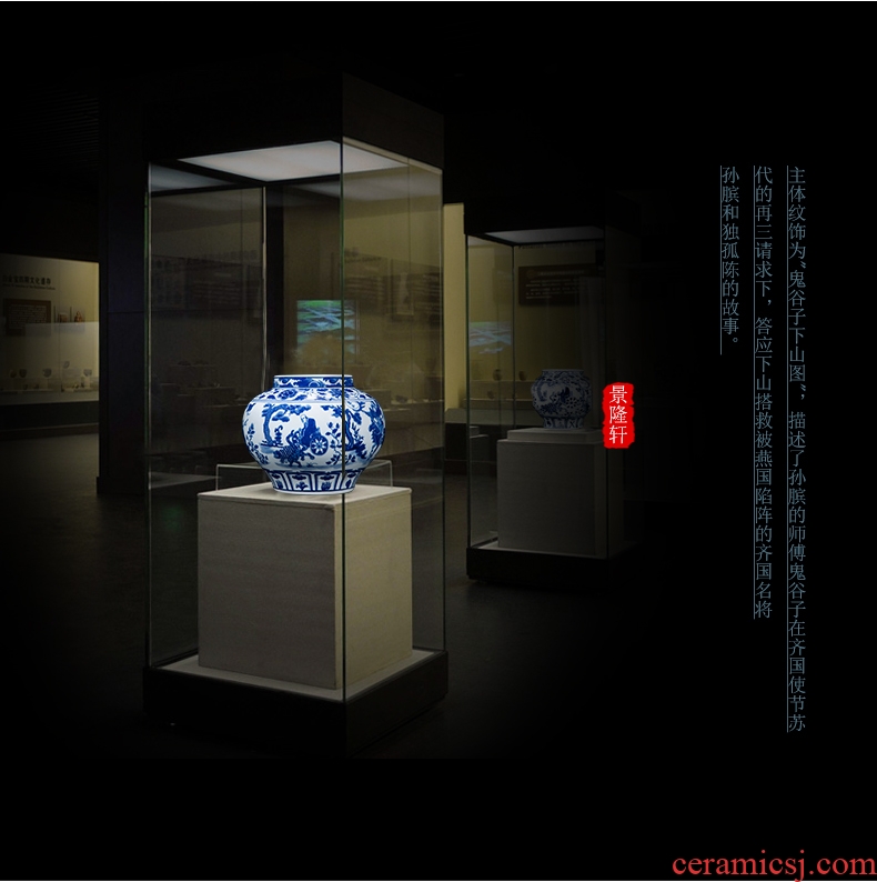 Jingdezhen ceramic vase hand-painted archaize yuan blue and white guiguzi down big pot sitting room place home decoration
