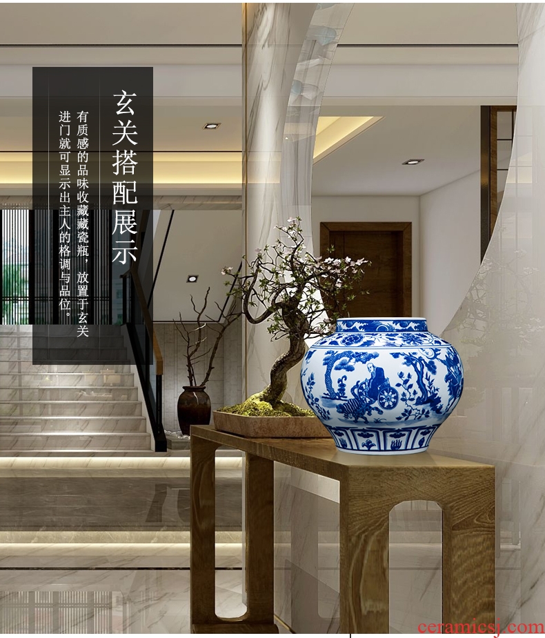 Jingdezhen ceramic vase hand-painted archaize yuan blue and white guiguzi down big pot sitting room place home decoration