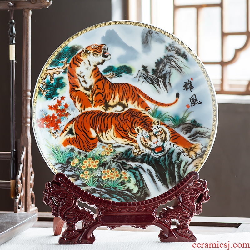 Jingdezhen ceramics Chinese tiger decoration plate ornamental hang dish sit plate home sitting room adornment study furnishing articles