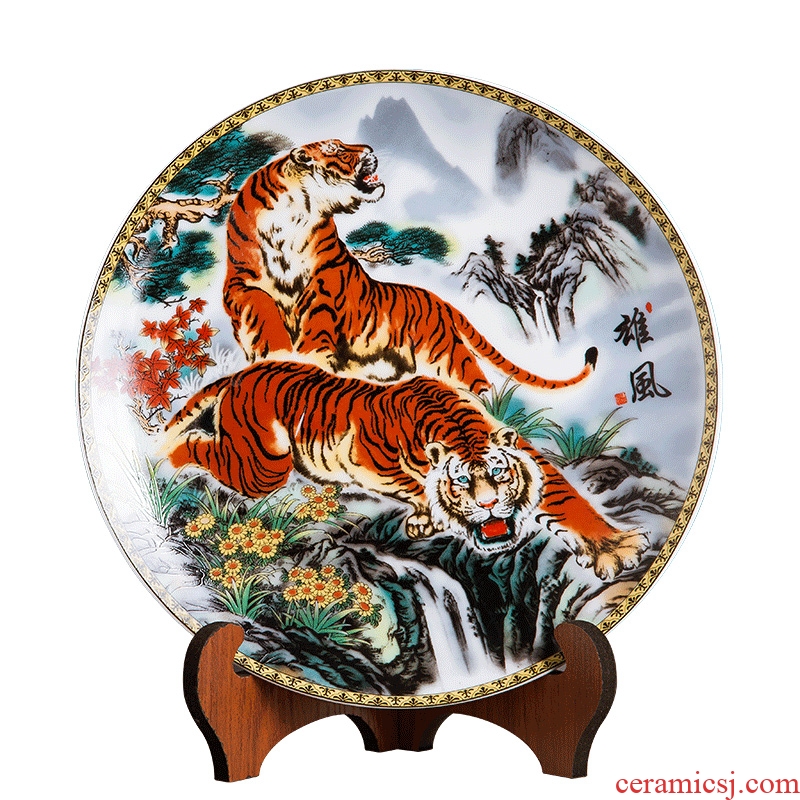 Jingdezhen ceramics Chinese tiger decoration plate ornamental hang dish sit plate home sitting room adornment study furnishing articles