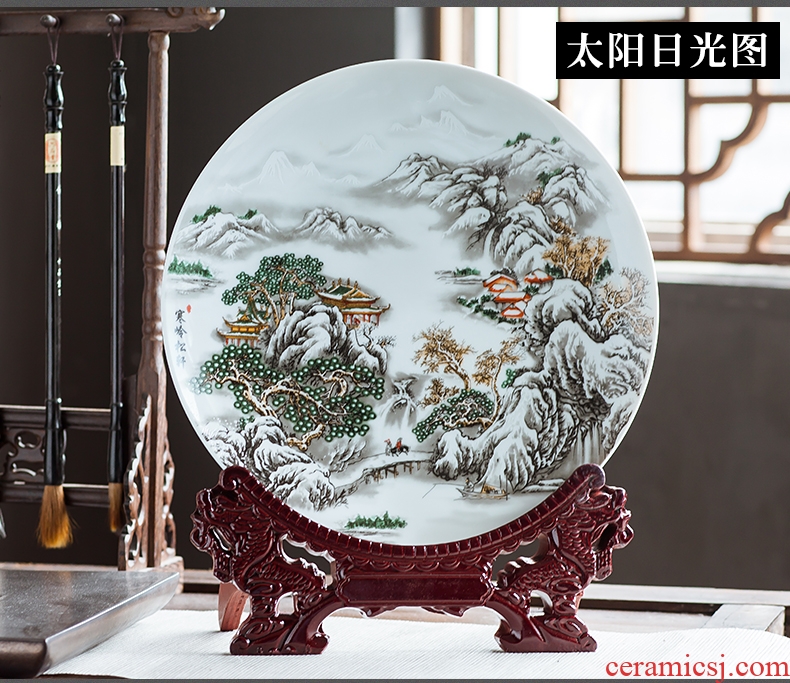 Jingdezhen ceramics glaze pastel landscape painting decorative plate hanging dish sit plate on ornamental panel study furnishing articles of handicraft