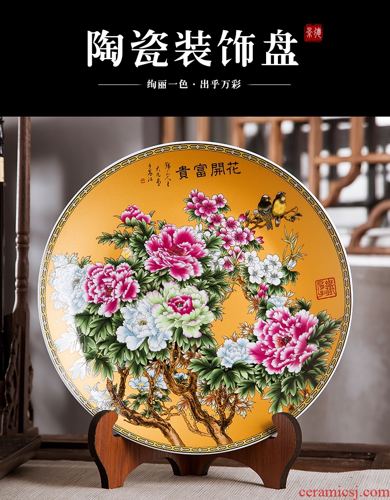 Jingdezhen ceramics ten inches of stroke blooming flowers adornment rich ancient frame hang dish sat dish household office furnishing articles