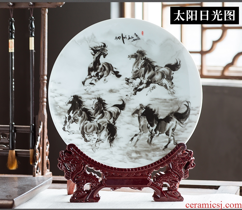 Jingdezhen ceramics ink eight steeds 10 inch decorative hanging dish sit home rich ancient frame office furnishing articles