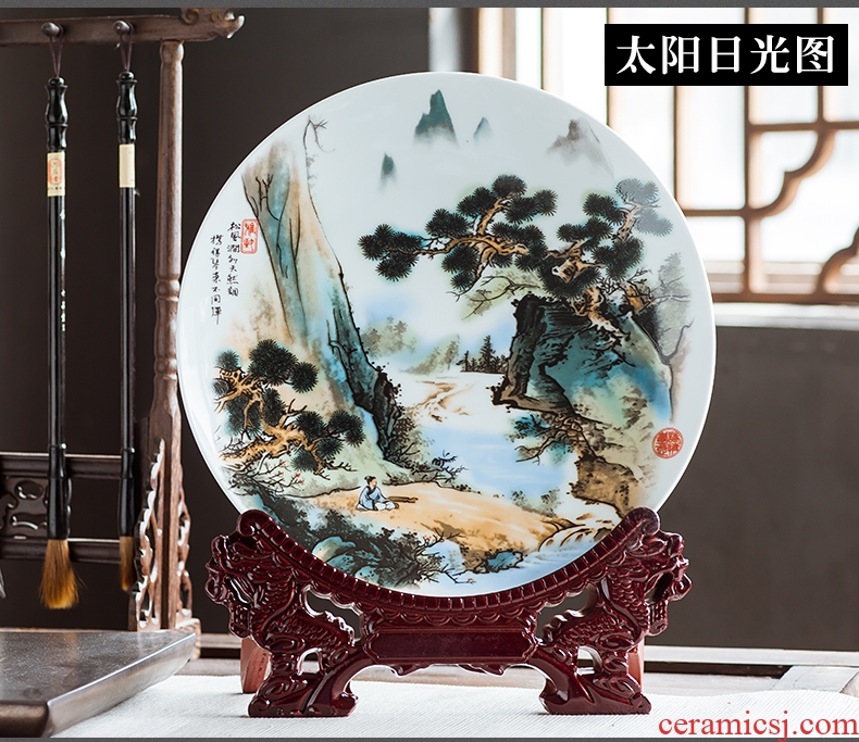 Jingdezhen ceramics ten inches of landscape painting decorative hanging dish to sit home office study handicraft furnishing articles