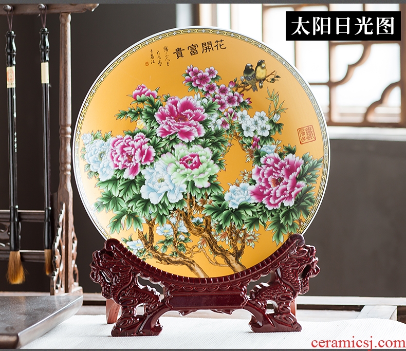 Jingdezhen ceramics ten inches of stroke blooming flowers adornment rich ancient frame hang dish sat dish household office furnishing articles