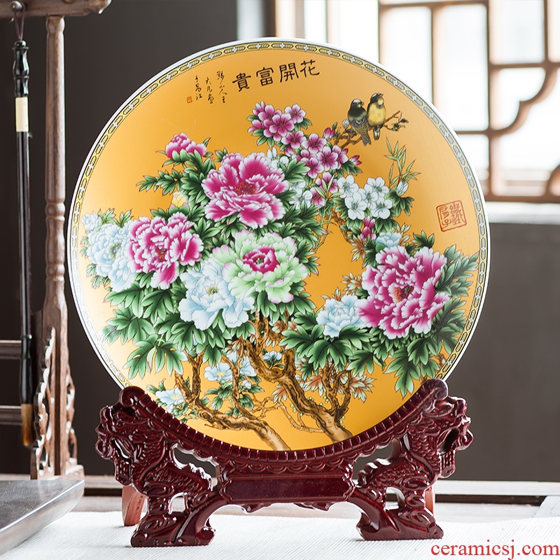 Jingdezhen ceramics ten inches of stroke blooming flowers adornment rich ancient frame hang dish sat dish household office furnishing articles