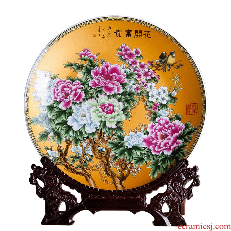 Jingdezhen ceramics ten inches of stroke blooming flowers adornment rich ancient frame hang dish sat dish household office furnishing articles