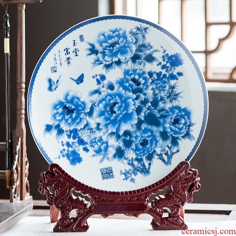 Jingdezhen ceramics classical Ming and qing dynasties sit ten inches of blue and white decoration hanging dish plate home rich ancient frame handicraft furnishing articles