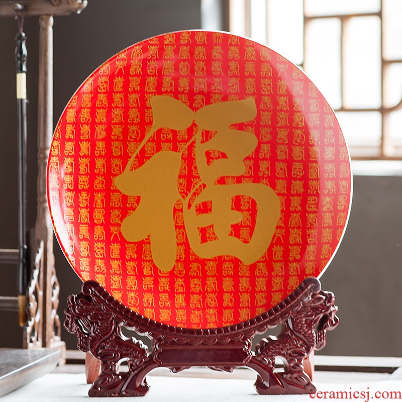 Jingdezhen ceramics 10 inch hang dish sat dish of Chinese red everyone decoration home wine sitting room adornment is placed