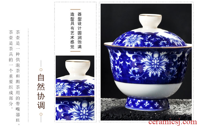 Tang aggregates hand-painted ceramic tea set household enamel teapot jingdezhen blue and white porcelain cups make tea bowl