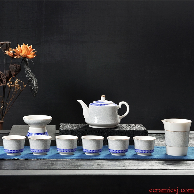 Tang aggregates hand-painted ceramic tea set household enamel teapot jingdezhen blue and white porcelain cups make tea bowl