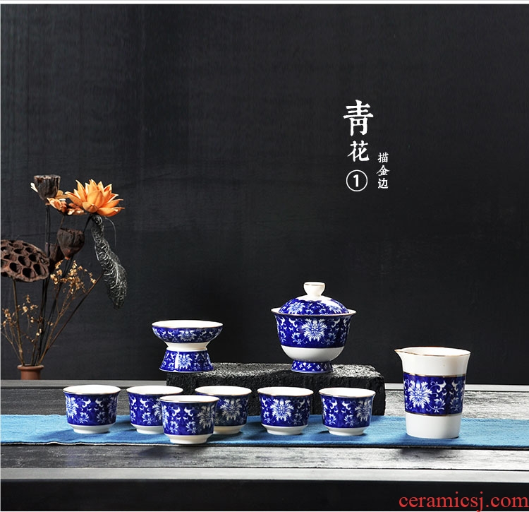 Tang aggregates hand-painted ceramic tea set household enamel teapot jingdezhen blue and white porcelain cups make tea bowl