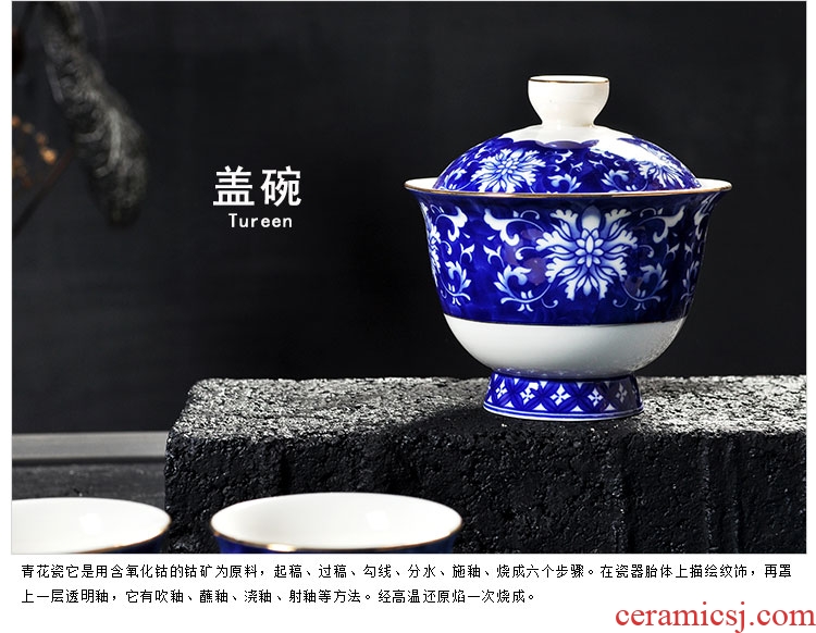 Tang aggregates hand-painted ceramic tea set household enamel teapot jingdezhen blue and white porcelain cups make tea bowl