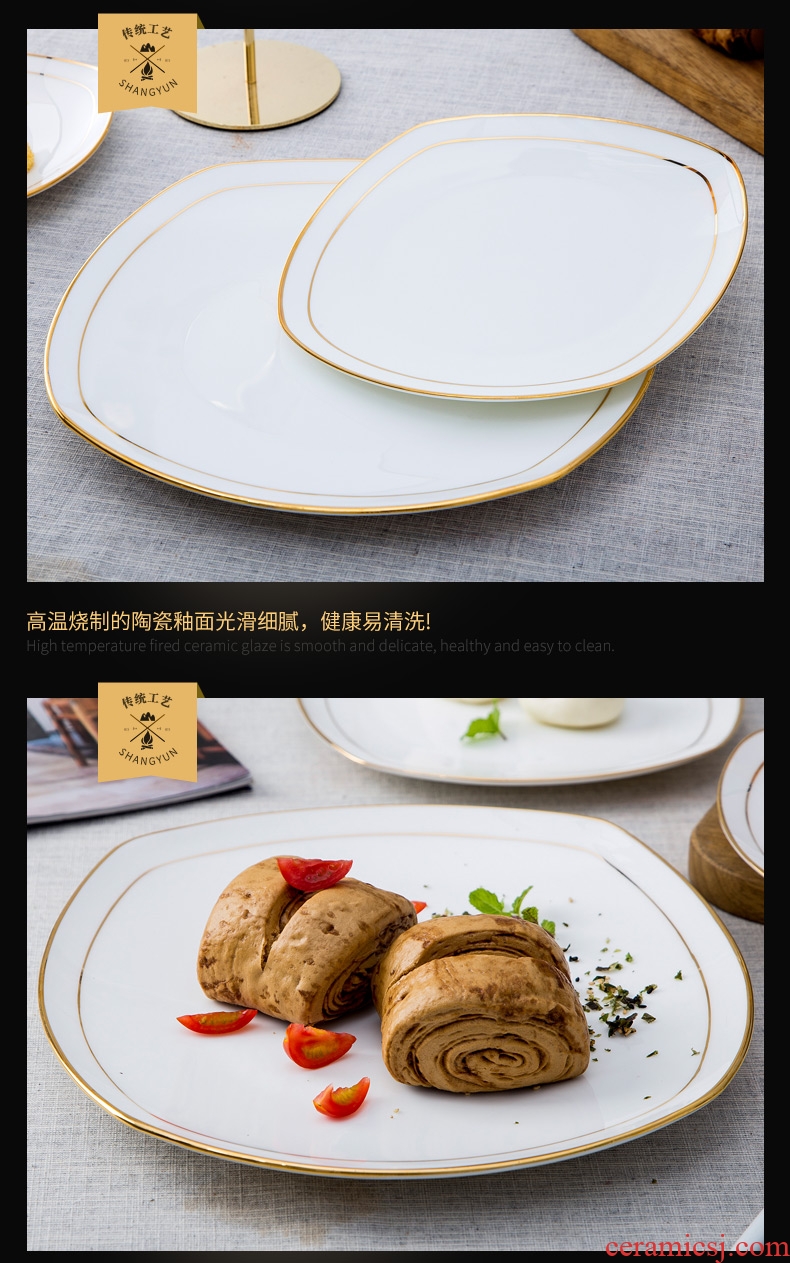 Bone China phnom penh dish dish dish creative pure white steak dinner plate European household ceramics tableware Fang Pingpan