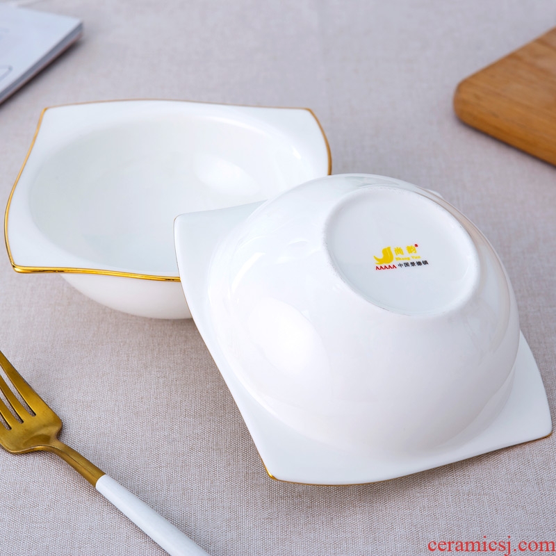Jingdezhen ceramic tableware bone porcelain 0 home square Jin Bianshang dish plate of pasta place the child desk tray