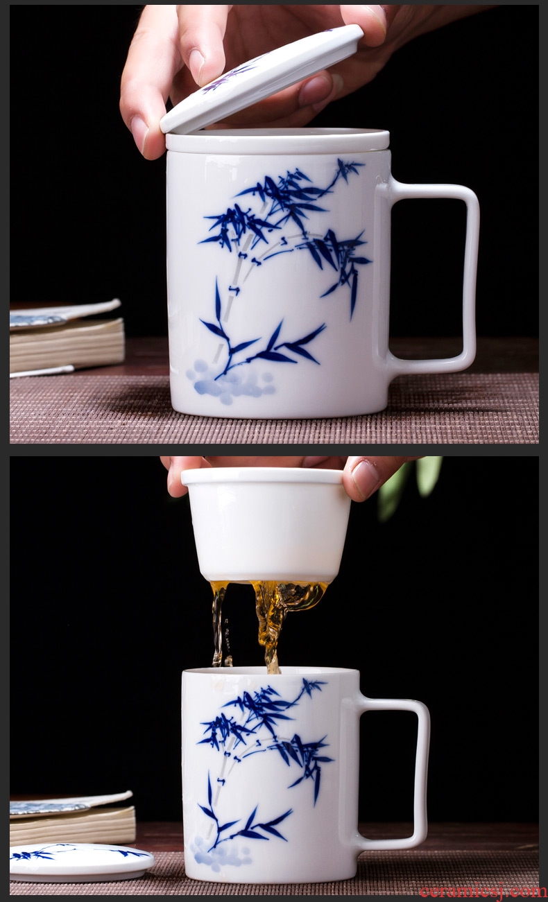 Jingdezhen blue and white and exquisite ceramic household cup tea cup suit men and women creative manual hand-painted tea set