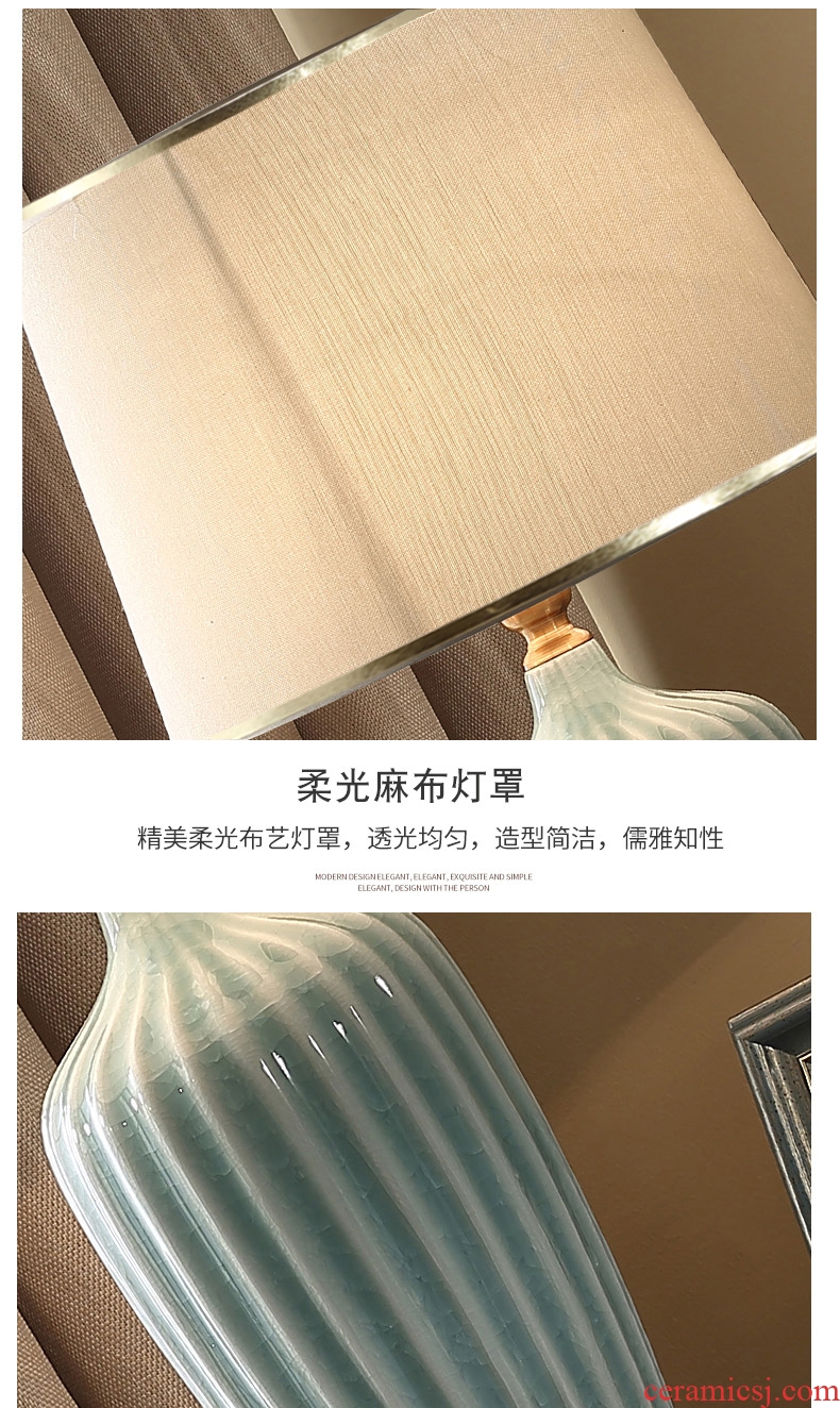 American bedroom nightstand lamp Nordic contracted and contemporary sitting room, study ceramic cloth art adornment marriage room desk lamp