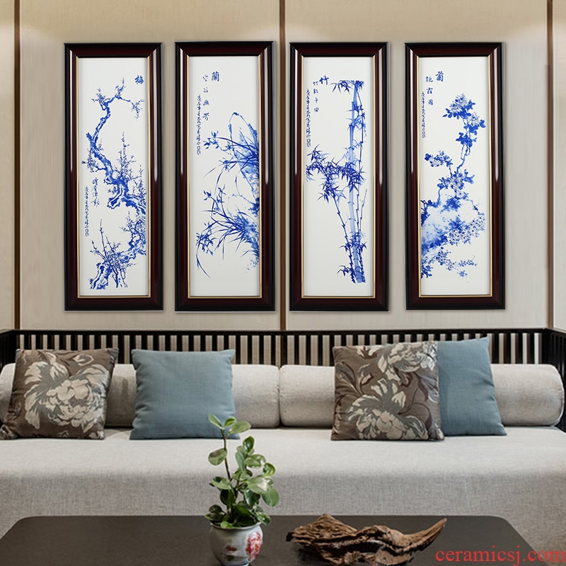 Ceramic painting hand-painted scenery jingdezhen porcelain plate four screen adornment home sitting room sofa background wall hangs a picture