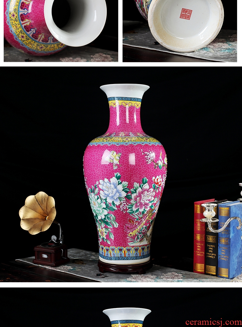 Large powder enamel vase furnishing articles of jingdezhen ceramics flower arranging Chinese style decoration office sitting room adornment handicraft