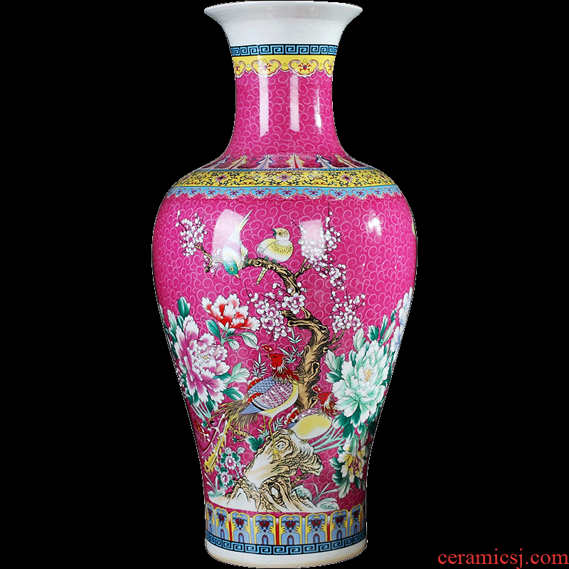 Large powder enamel vase furnishing articles of jingdezhen ceramics flower arranging Chinese style decoration office sitting room adornment handicraft