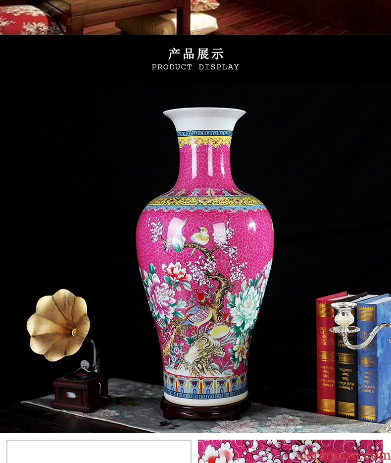 Large powder enamel vase furnishing articles of jingdezhen ceramics flower arranging Chinese style decoration office sitting room adornment handicraft