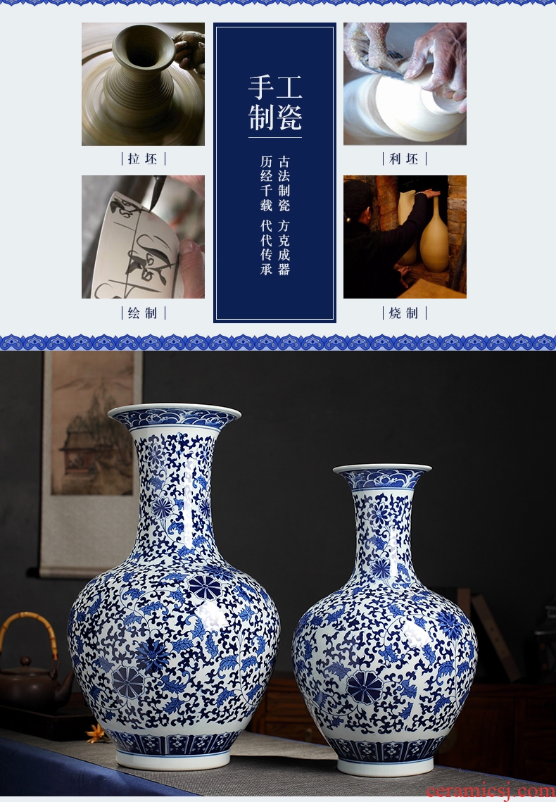 Archaize of large blue and white porcelain vase furnishing articles of jingdezhen ceramic sitting room of Chinese style household flower arranging decorative arts and crafts