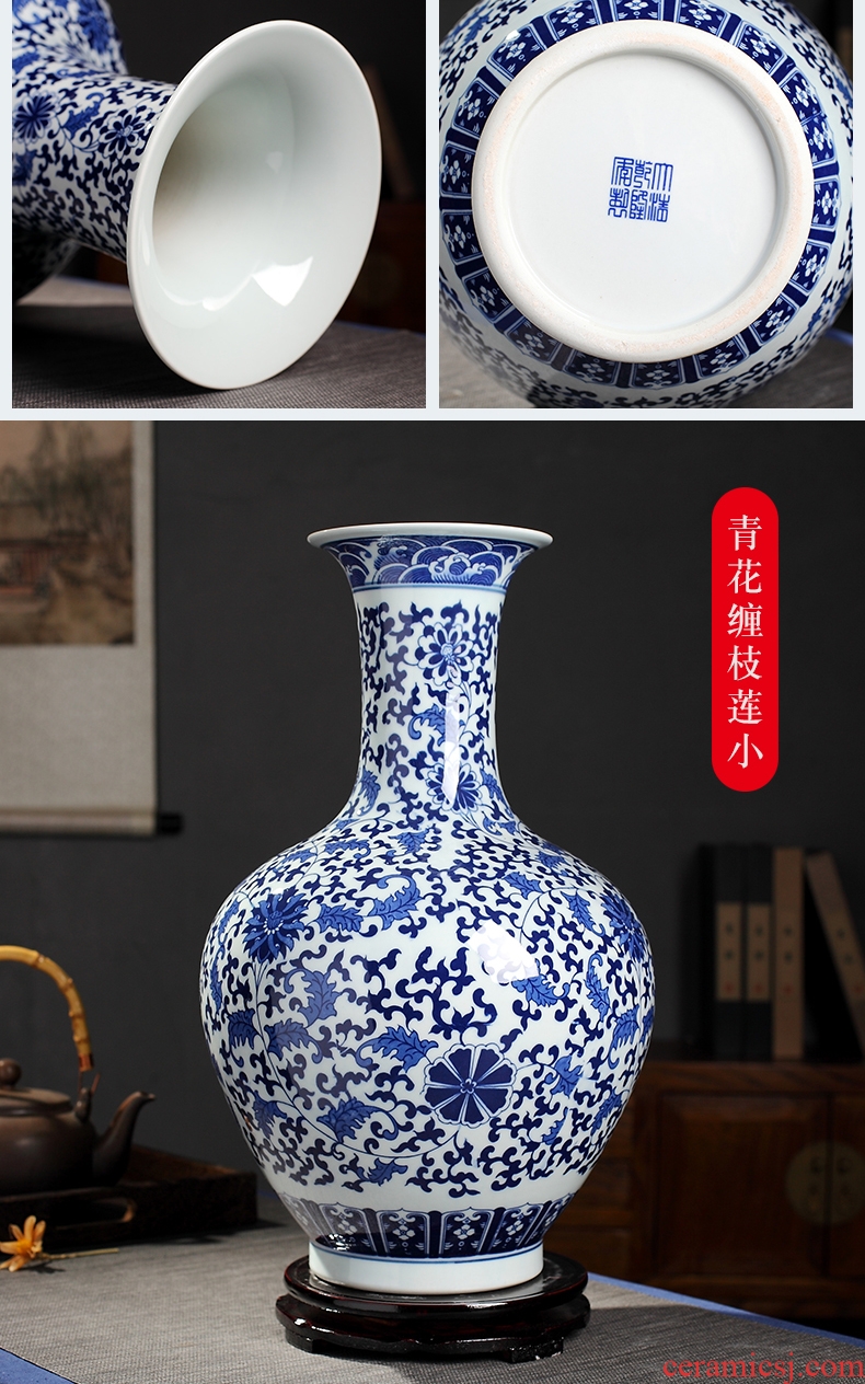 Archaize of large blue and white porcelain vase furnishing articles of jingdezhen ceramic sitting room of Chinese style household flower arranging decorative arts and crafts
