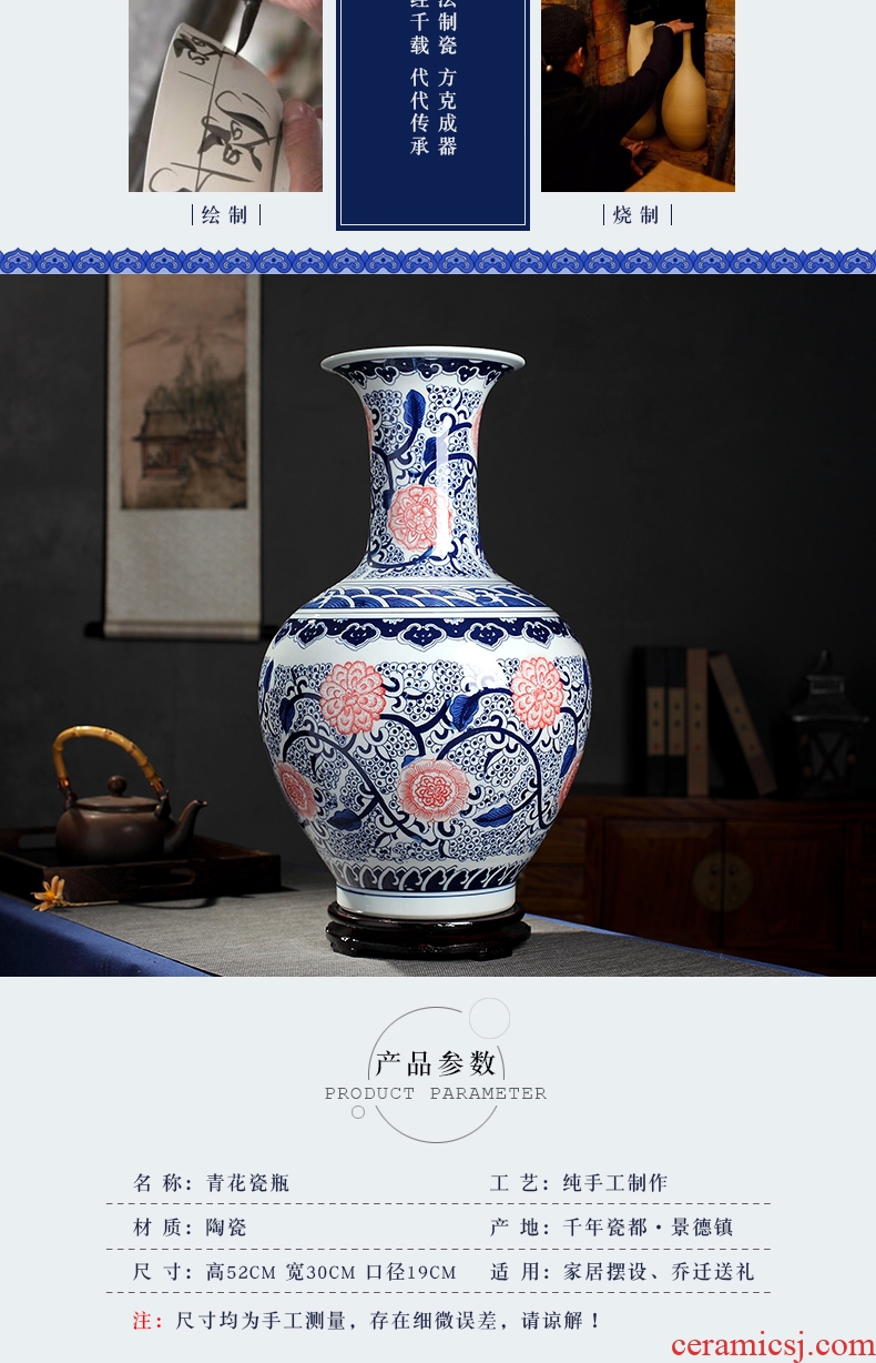 Large blue and white porcelain vase archaize sitting room of Chinese style household furnishing articles of jingdezhen ceramics flower arranging decorative arts and crafts