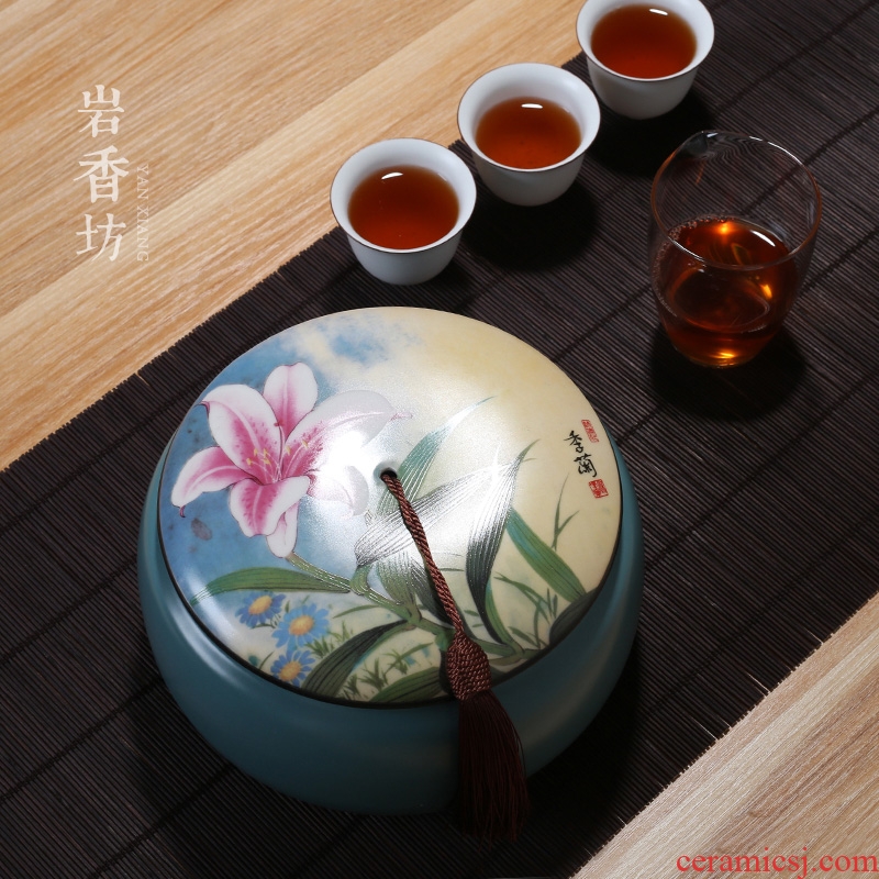 YanXiang fang Chinese wind restoring ancient ways caddy large ceramic tassel seal pu 'er moistureproof hide POTS of blue and white