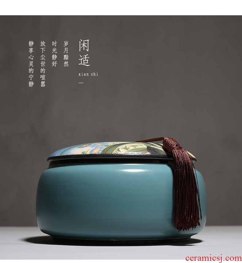 YanXiang fang Chinese wind restoring ancient ways caddy large ceramic tassel seal pu 'er moistureproof hide POTS of blue and white