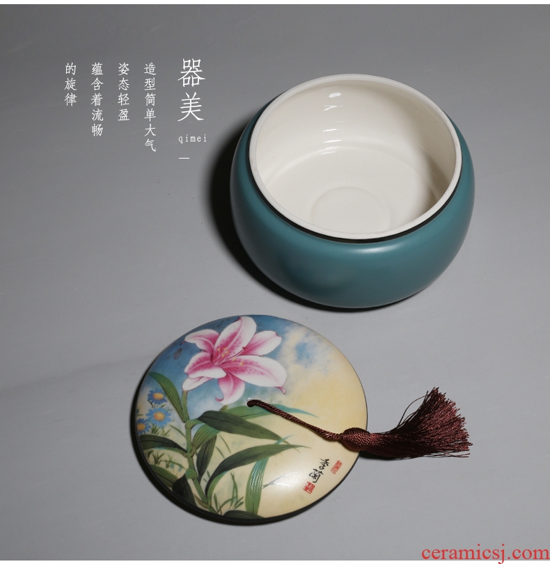 YanXiang fang Chinese wind restoring ancient ways caddy large ceramic tassel seal pu 'er moistureproof hide POTS of blue and white