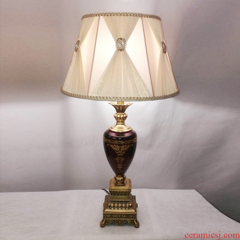 European pure copper lamp bedside lamp sitting room bedroom decorate restoring ancient ways is the study of French American villa ceramic lamp
