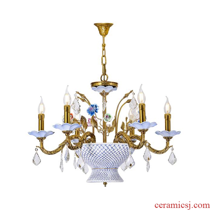 French full copper crystal droplight Jane European rural ceramic chandeliers Jane American light warm and romantic sitting room bedroom flowers