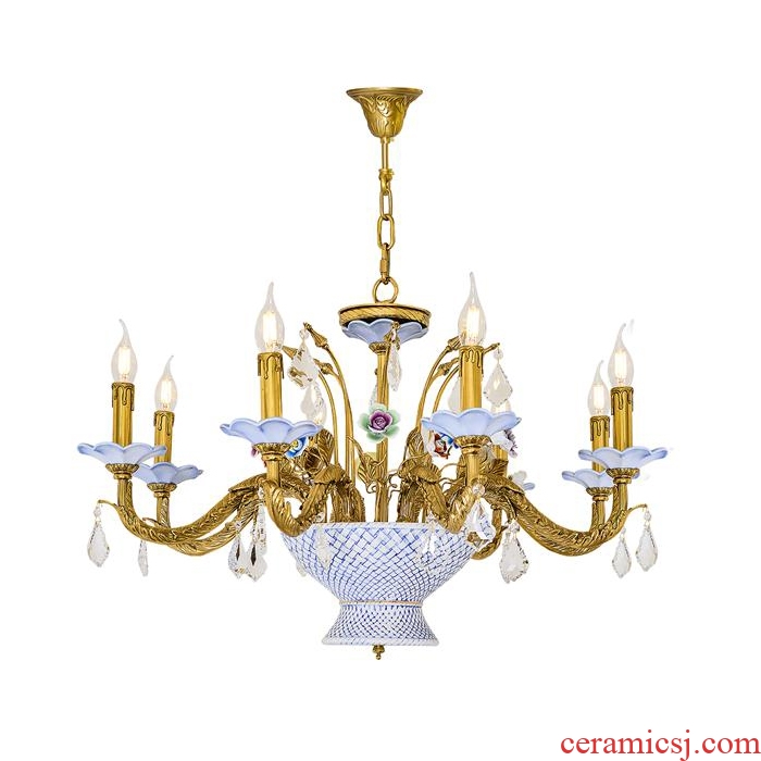 French full copper crystal droplight Jane European rural ceramic chandeliers Jane American light warm and romantic sitting room bedroom flowers