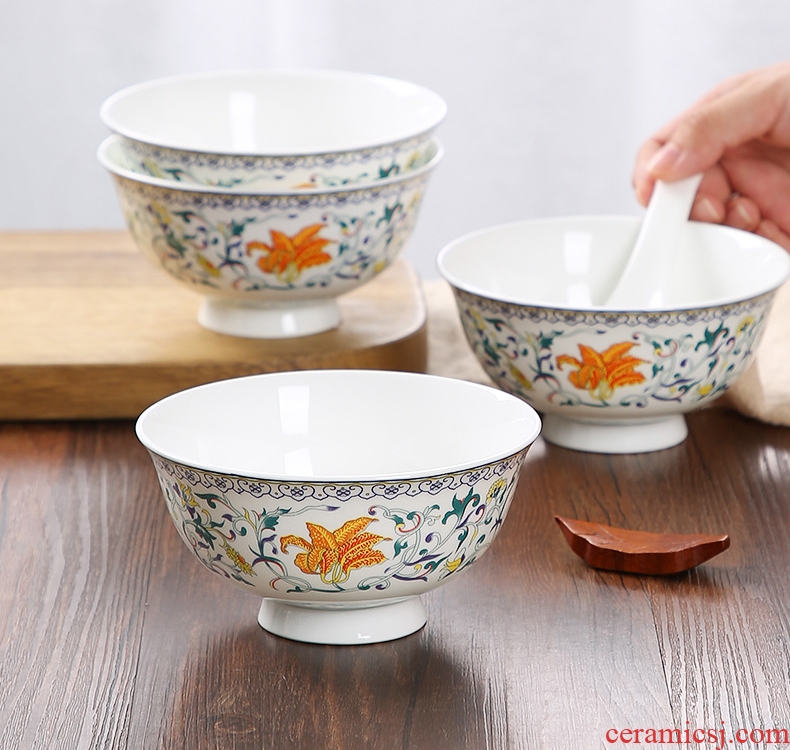 Inky jingdezhen Chinese famille rose home bowl plate suit new bone porcelain in-glazed dinner suit