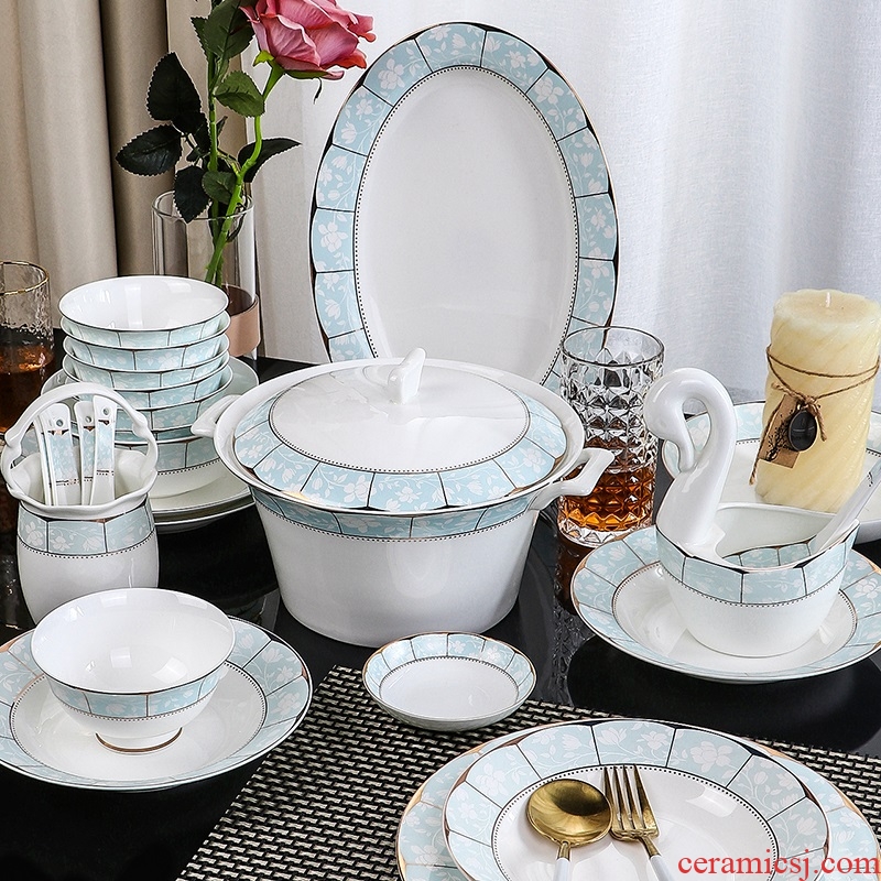 Inky western-style bone bowls pan American dishes suit household jingdezhen ceramic tableware suit thin film