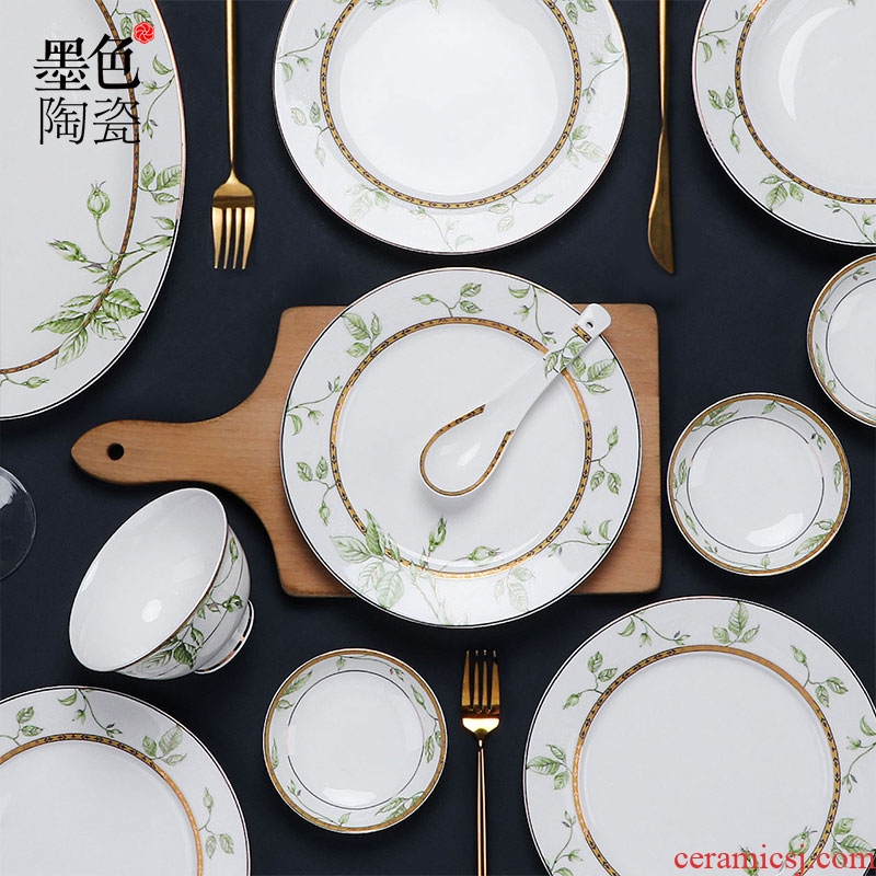 Inky 56 head home phnom penh dishes cutlery sets jingdezhen bone porcelain Chinese dishes to eat bowl youth