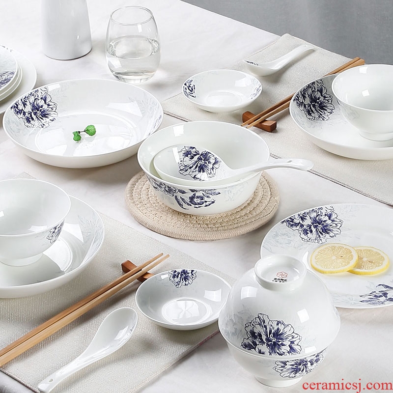 Inky blue and white porcelain tableware suit Chinese dishes combination of jingdezhen ceramic dishes suit, jade 3.0