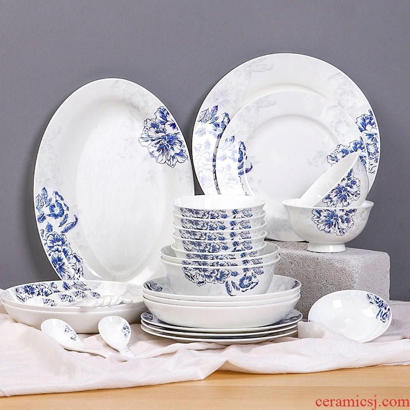 Inky blue and white porcelain tableware suit Chinese dishes combination of jingdezhen ceramic dishes suit, jade 3.0